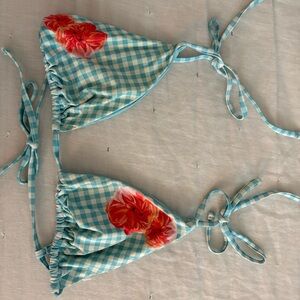 Onia Adjustable Tie Triangle Bikini Top in Gingham Peony